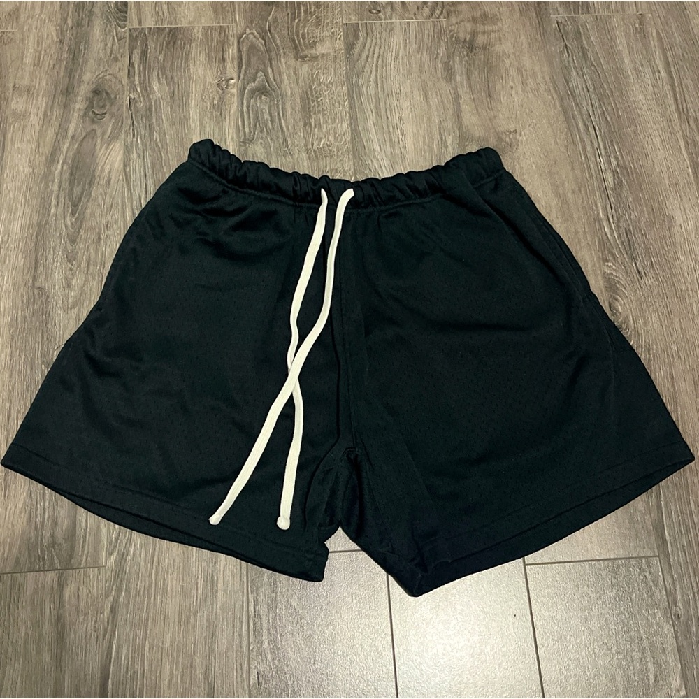Mesh MNML Shorts: Black, white drawstring - MADE IN INDIA